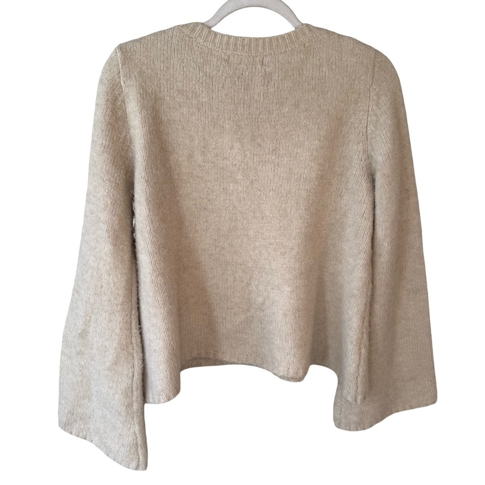 OAK + FORT V-Neck Cream Sweater With Bell Sleeves Size S Fluffy Texture Boho - Picture 2 of 14